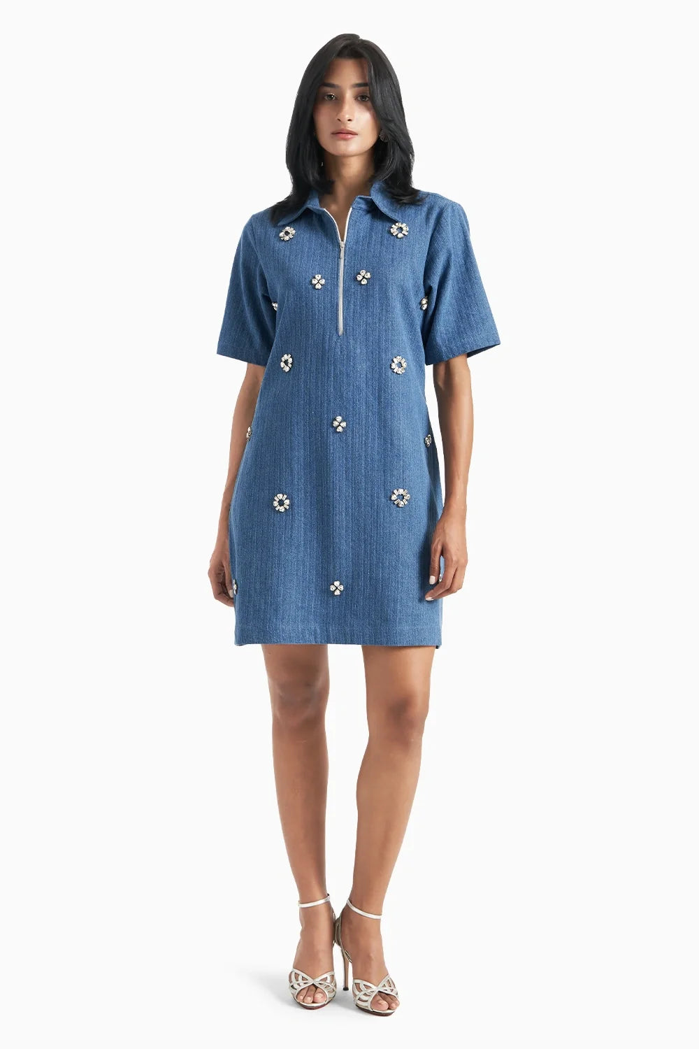 Medium Blue Denim Herringbone Dress