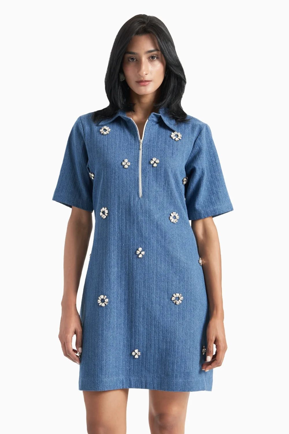 Medium Blue Denim Herringbone Dress