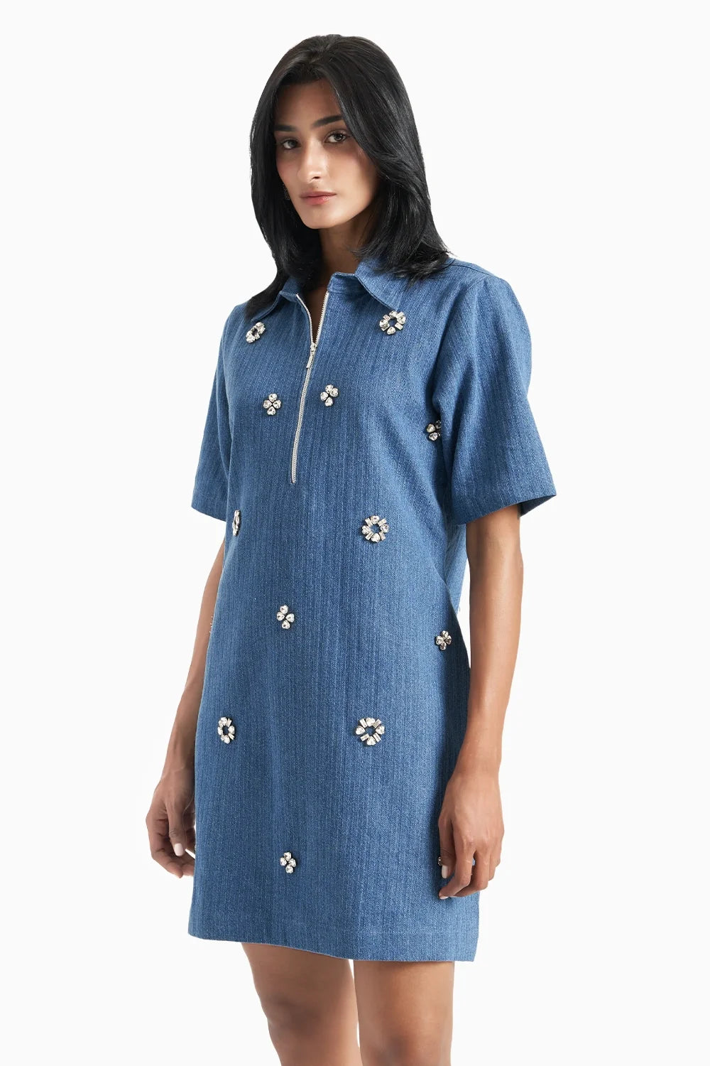 Medium Blue Denim Herringbone Dress
