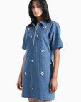 Medium Blue Denim Herringbone Dress