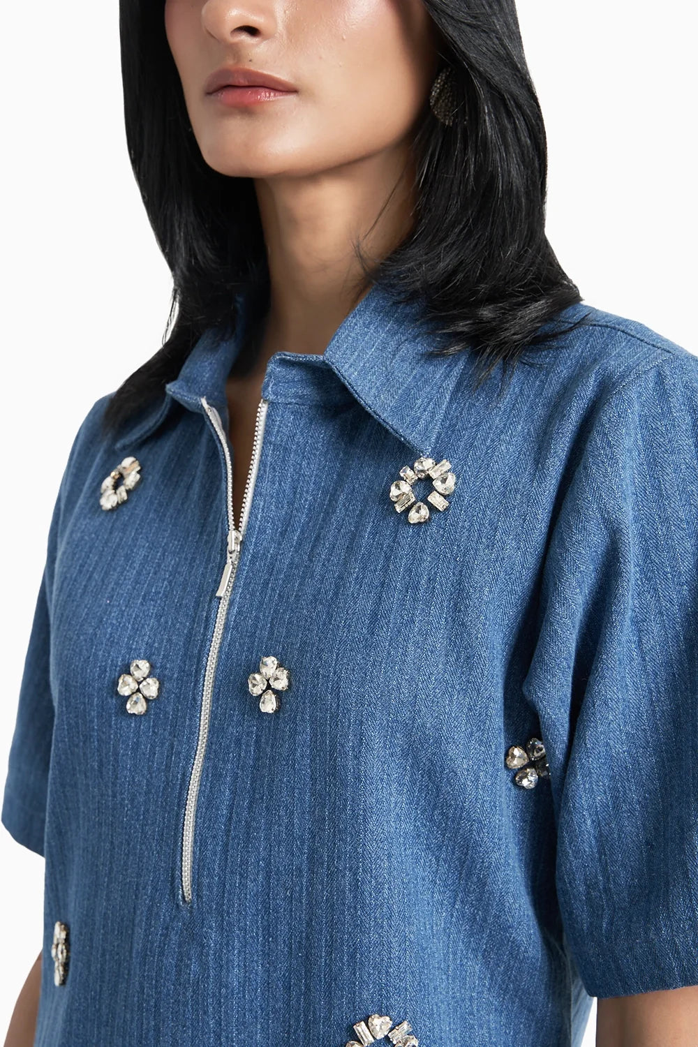 Medium Blue Denim Herringbone Dress