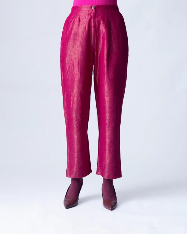 Ananyata Burnished Tissue Pants In Pink