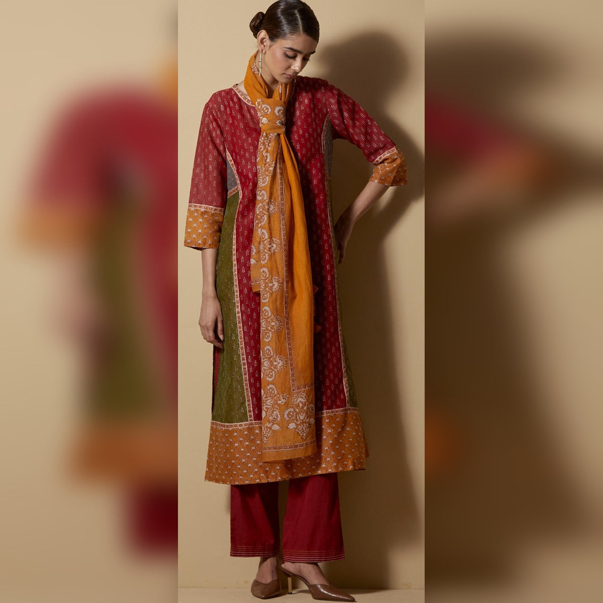 Multicoloured Block-Printed Kurta Set
