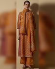 Mustard-Red Block-Printed Kurta Set