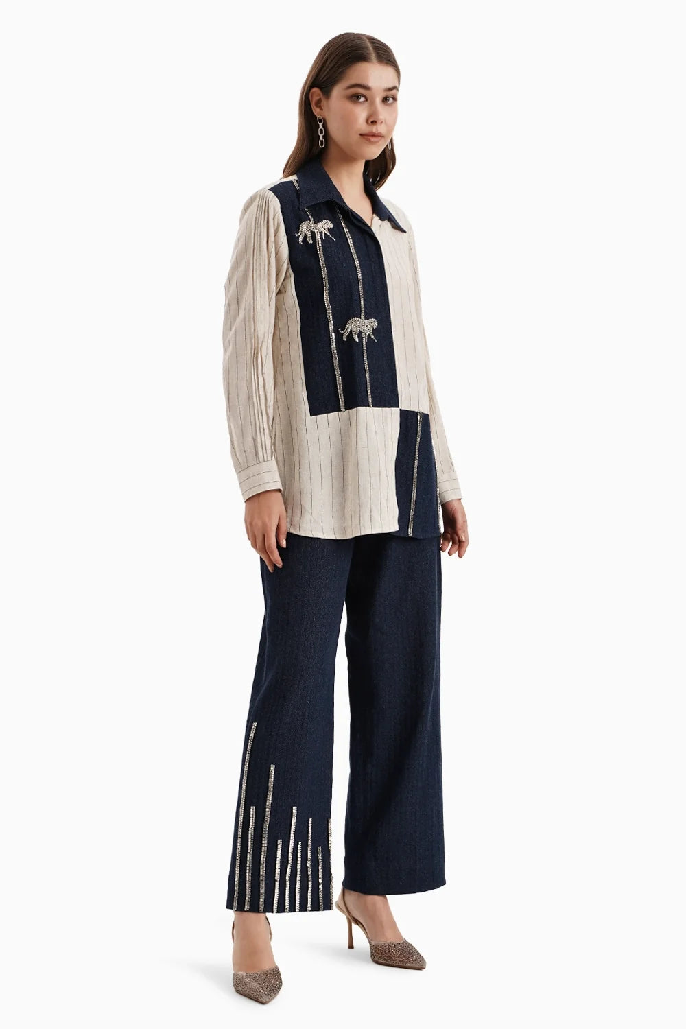 Dark Denim Herringbone Pants