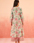 ANAYA PINK FLORAL PRINTED COTTON DOBBY KURTA SET