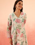 ANAYA PINK FLORAL PRINTED COTTON DOBBY KURTA SET
