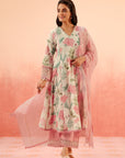 ANAYA PINK FLORAL PRINTED COTTON DOBBY KURTA SET