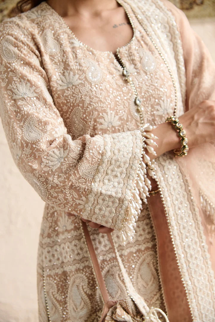 Beige Lucknowi Short Kurti With Sharara