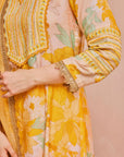 BAHARA YELLOW HANDCRAFTED A-LINE KURTA SET