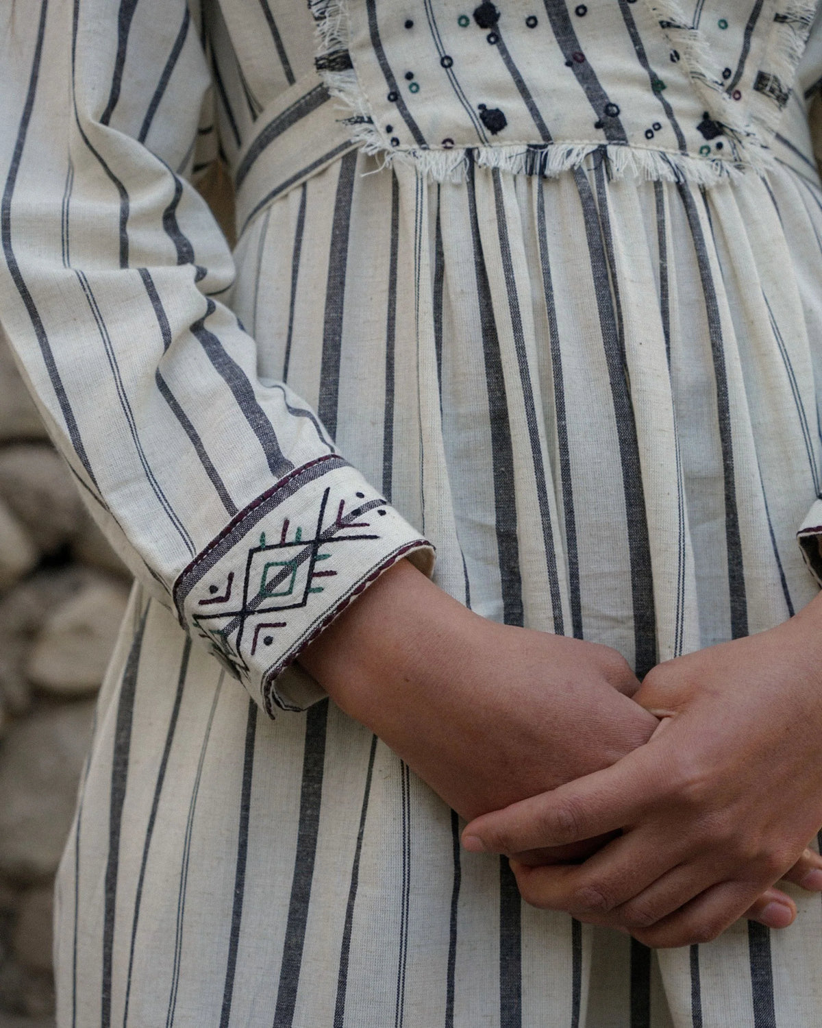 Hawai Embroidered Dress In Stripe