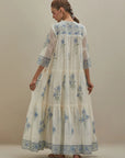 Off white hand block printed three-tiered kurta set