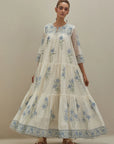 Off white hand block printed three-tiered kurta set