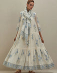 Off white hand block printed three-tiered kurta set