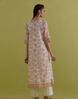 Off white cotton Chanderi hand block printed straight kurta set