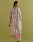Off white cotton Chanderi hand block printed straight kurta set