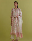 Off white cotton Chanderi hand block printed straight kurta set