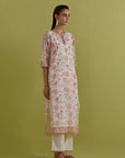 Off white cotton Chanderi hand block printed straight kurta set