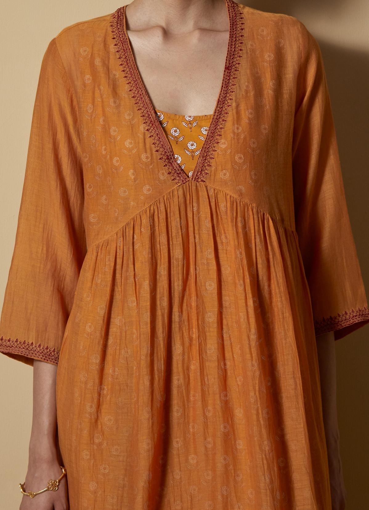 Mustard Block-Printed Kurta Set