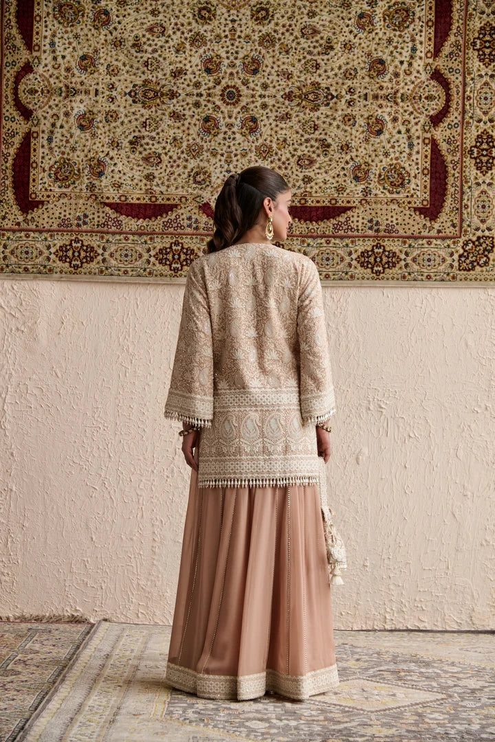 Beige Lucknowi Short Kurti With Sharara