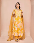 BAHARA YELLOW HANDCRAFTED A-LINE KURTA SET