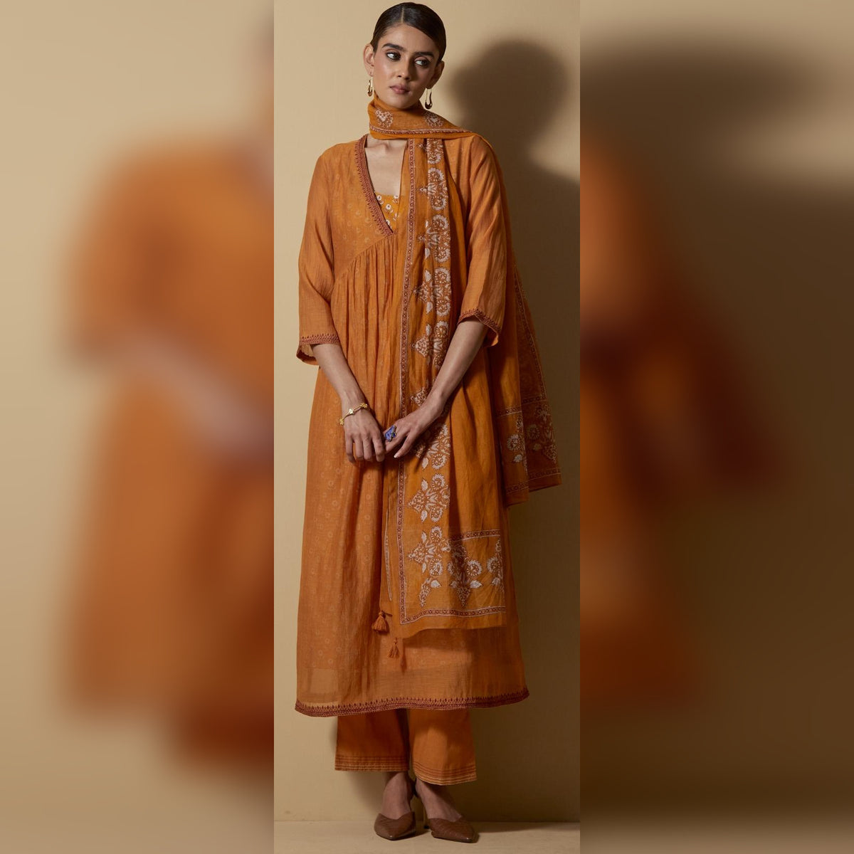 Mustard Block-Printed Kurta Set