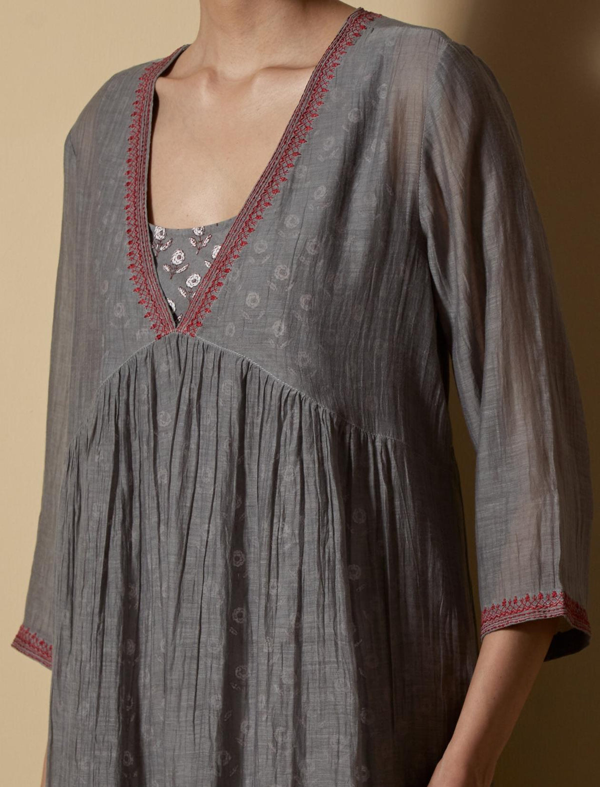 Grey Blockprinted Kurta Set