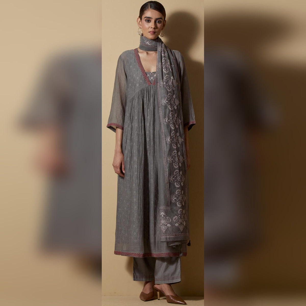 Grey Blockprinted Kurta Set