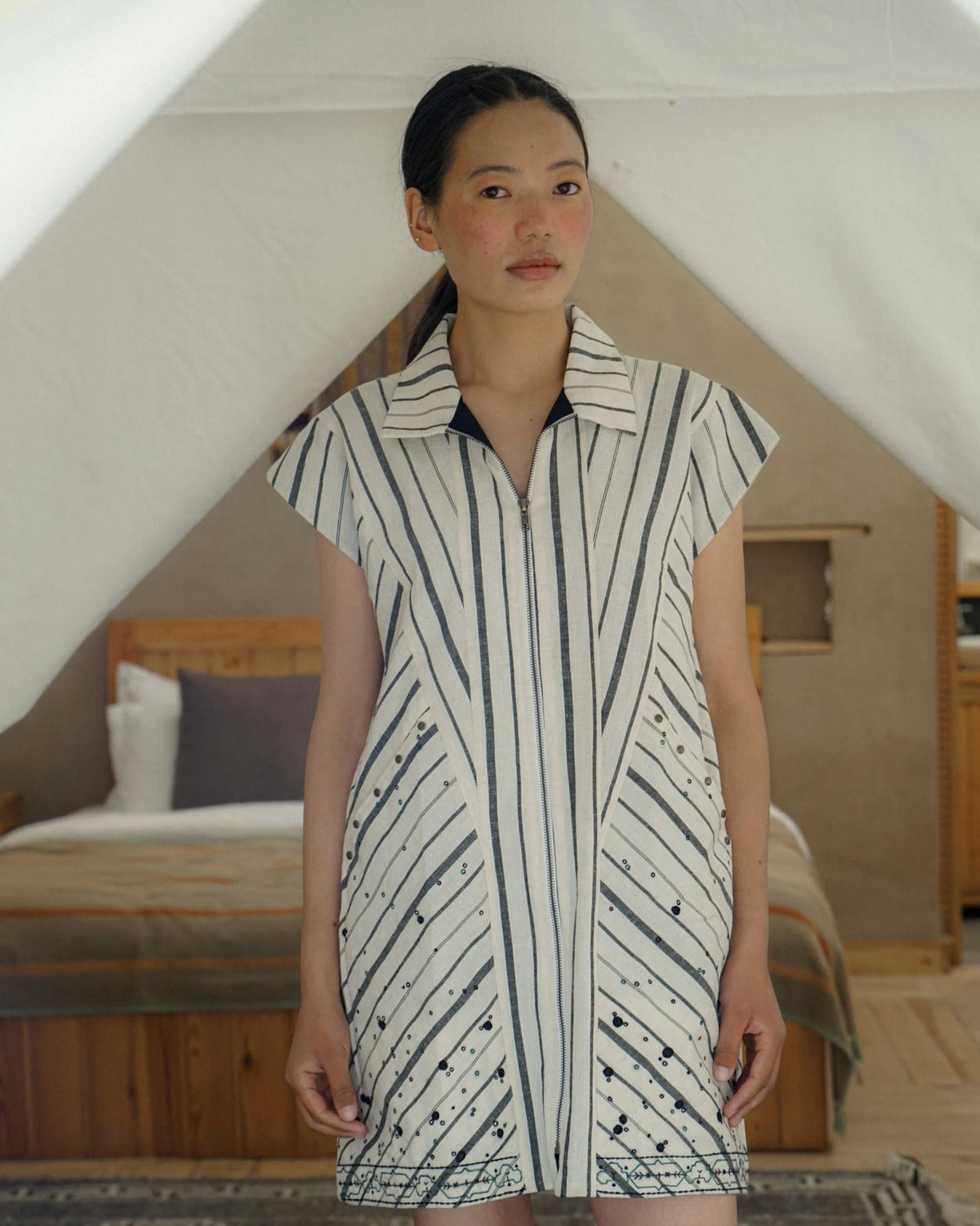 Nubra Zip Dress – Stripe