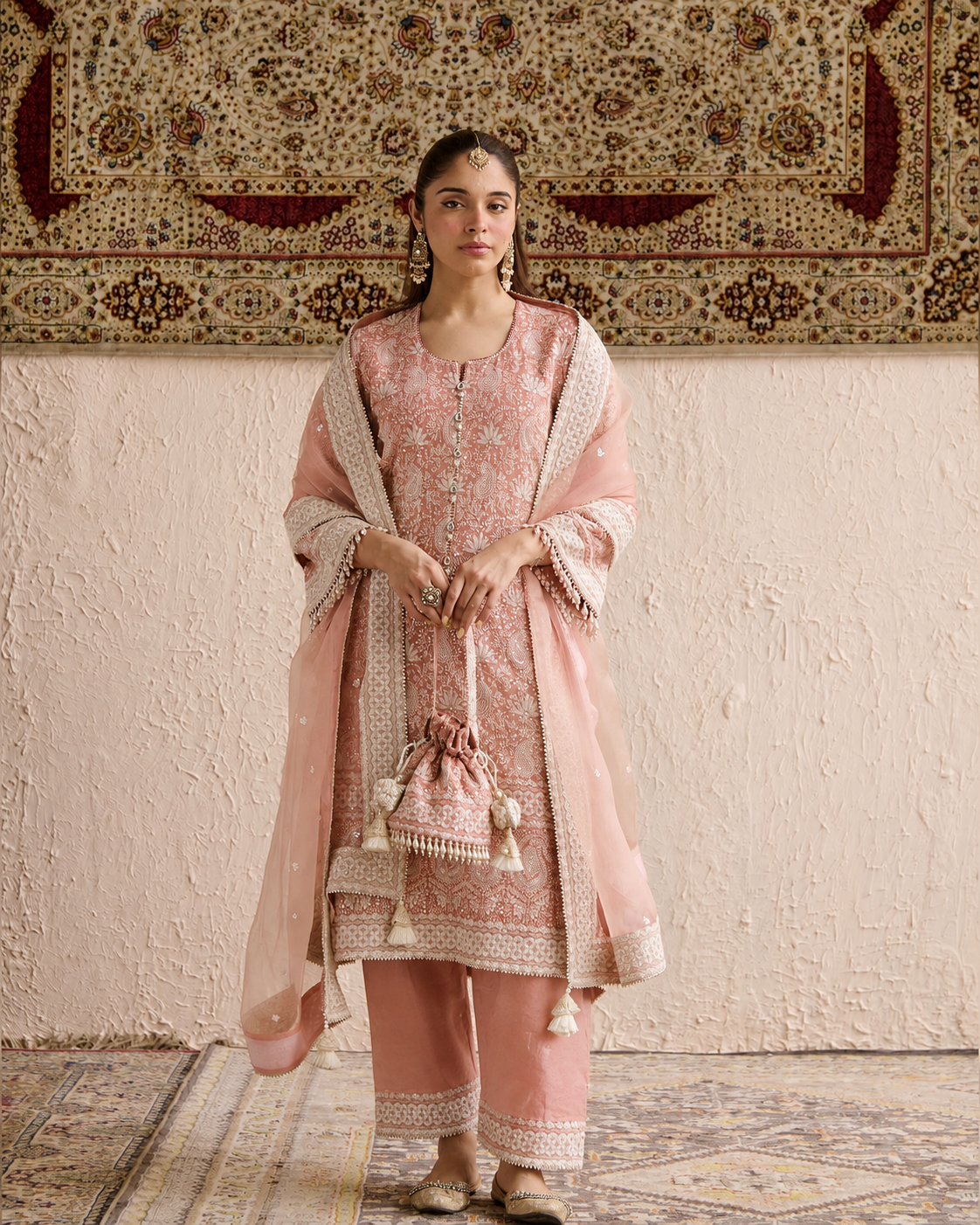 Pink Lucknowi A Line Kurta With Salwar