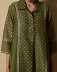 Green Block-Printed Collared Coord Set