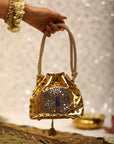 Gold Peacock Jutti and potli combo set
