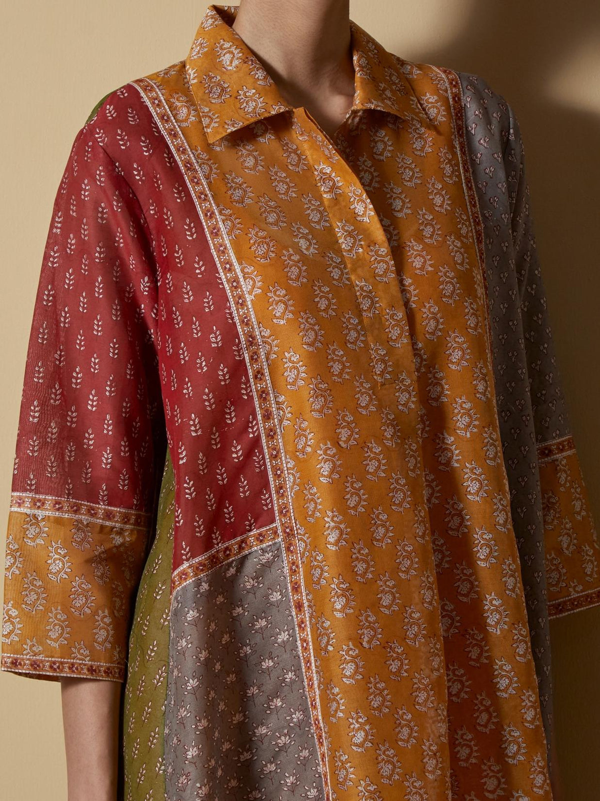 Print-Blocked Kurta Set