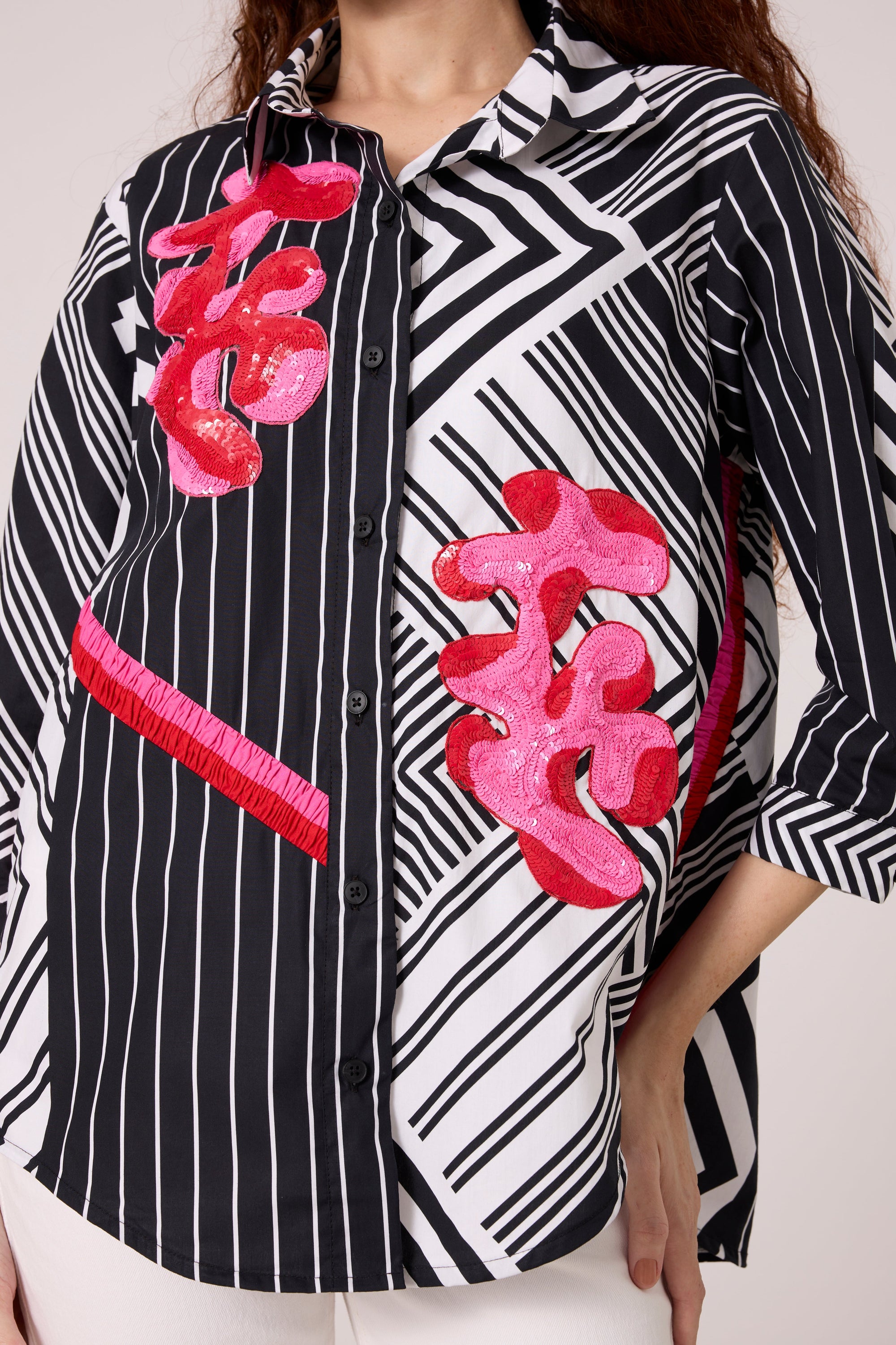 Addison Applique Shirt - Black &amp; White Stripe