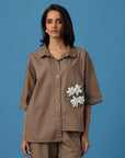 Madison Applique Shirt In Earth Brown