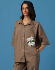 Madison Applique Shirt In Earth Brown