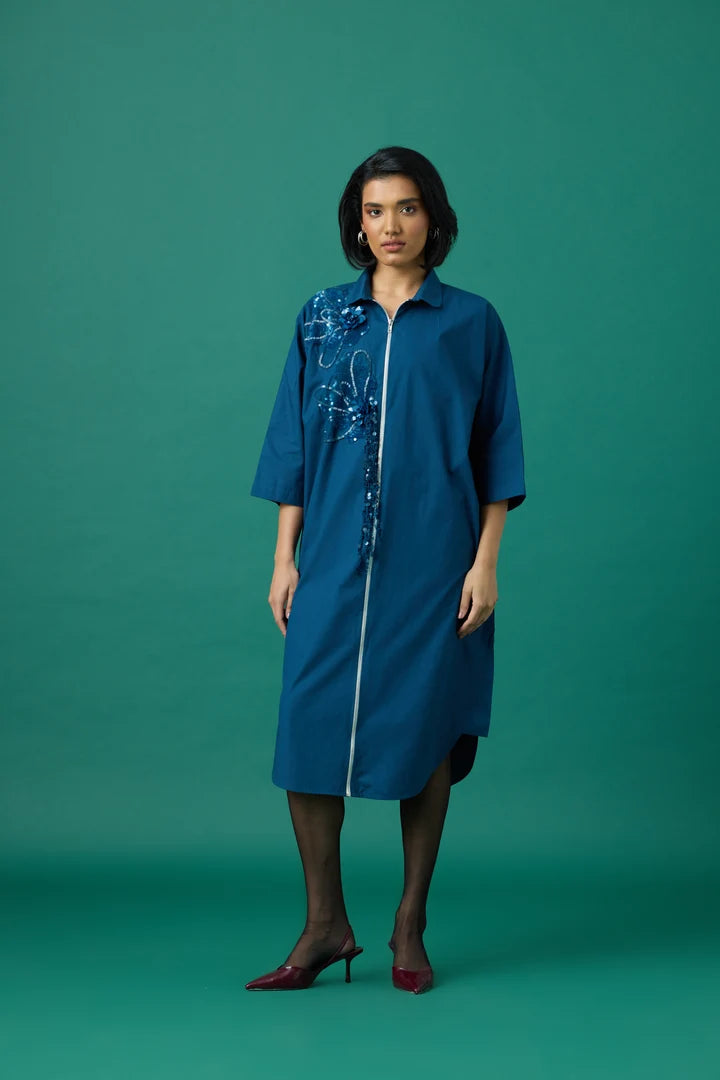 Zenia Applique Dress In Teal