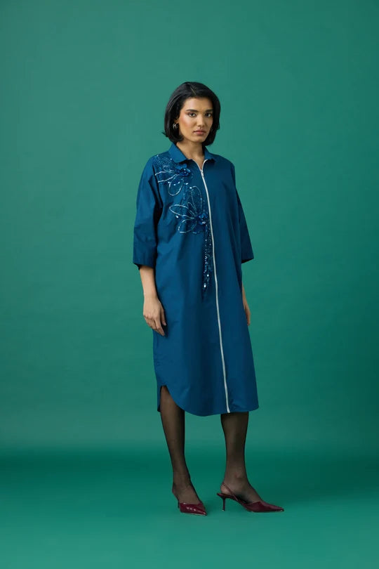 Zenia Applique Dress In Teal