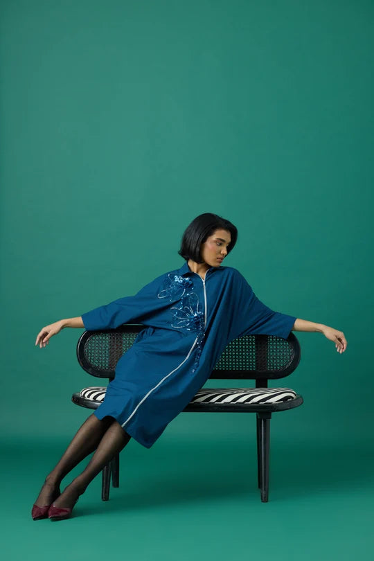 Zenia Applique Dress In Teal