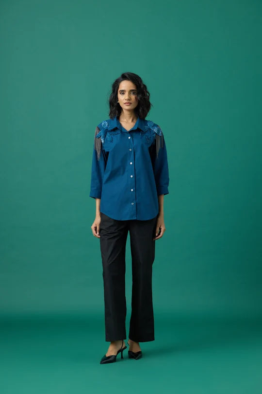 Jules Applique Shirt In Teal