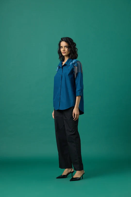 Jules Applique Shirt In Teal