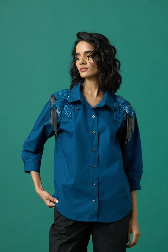 Jules Applique Shirt In Teal