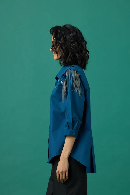 Jules Applique Shirt In Teal