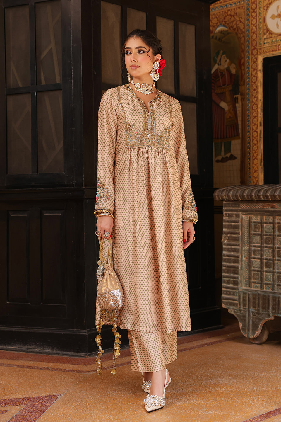 Ahista Ivory Printed Frockstyle Kurta Set
