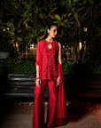 Scarlet Red sleeveless short kurta set