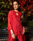 Scarlet Red sleeveless short kurta set