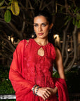 Scarlet Red sleeveless short kurta set