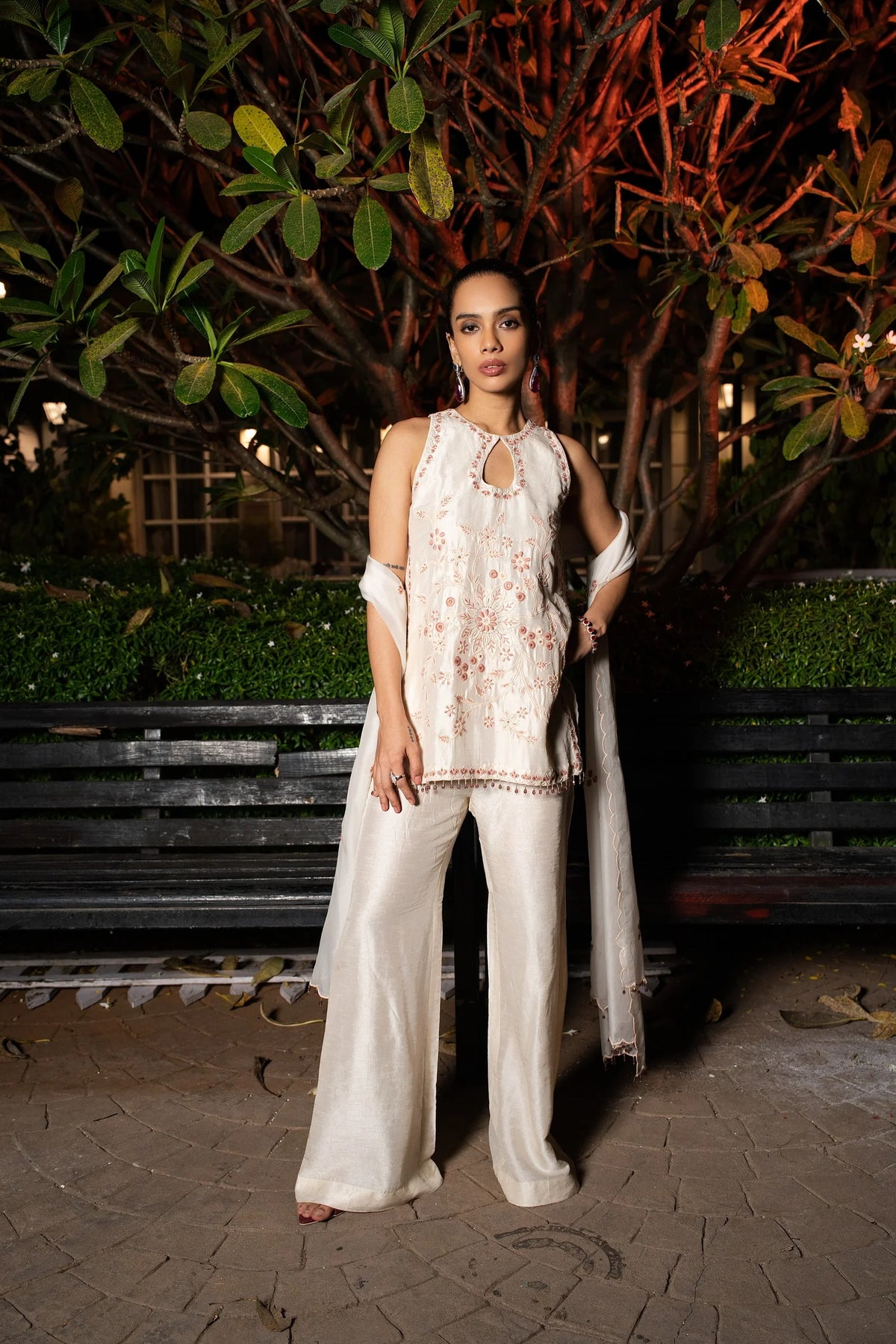 Ivory Sleeveless Short Kurta Set