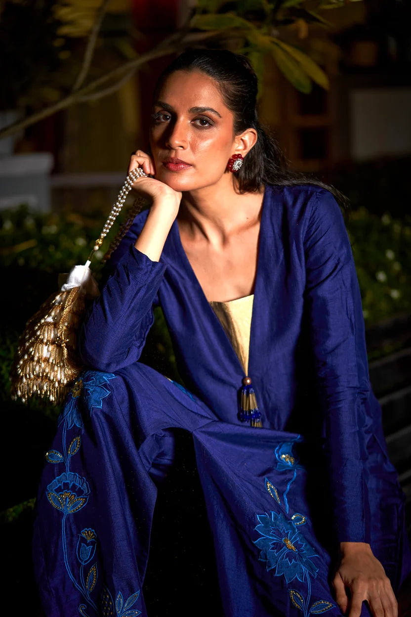 Navy Blue Patchwork Tunic Set