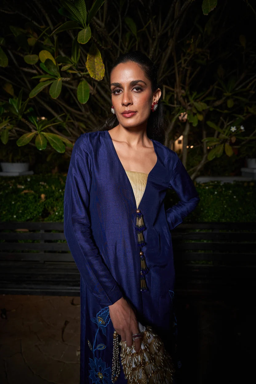 Navy Blue Patchwork Tunic Set